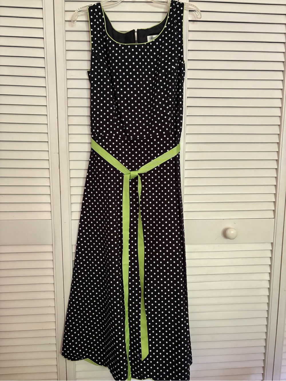 Coldwater Creek Black and White Polka Dot Maxi Dress with Lime Trim